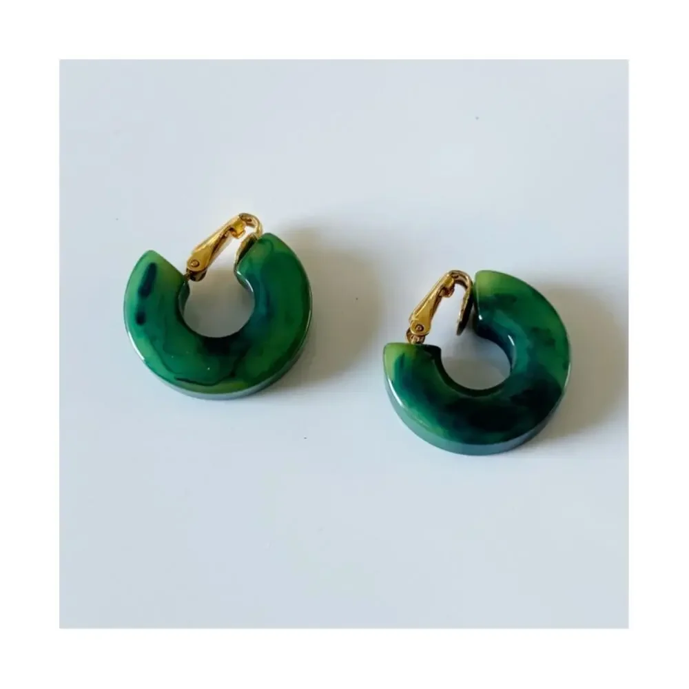 Vintage Bakelite Clip On Earrings Green